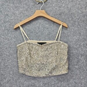Sequin Cami Top Women M Gold Silver Crop Mesh Cocktail Club HOUSE OF HARLOW 1960